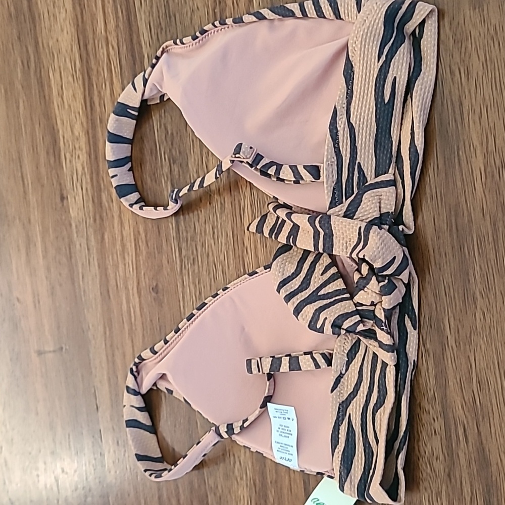 Aerie NWT Women's Triangle Tie Tiger Stripe Bikini Top Black/Tan Textured Size M - Picture 4 of 4